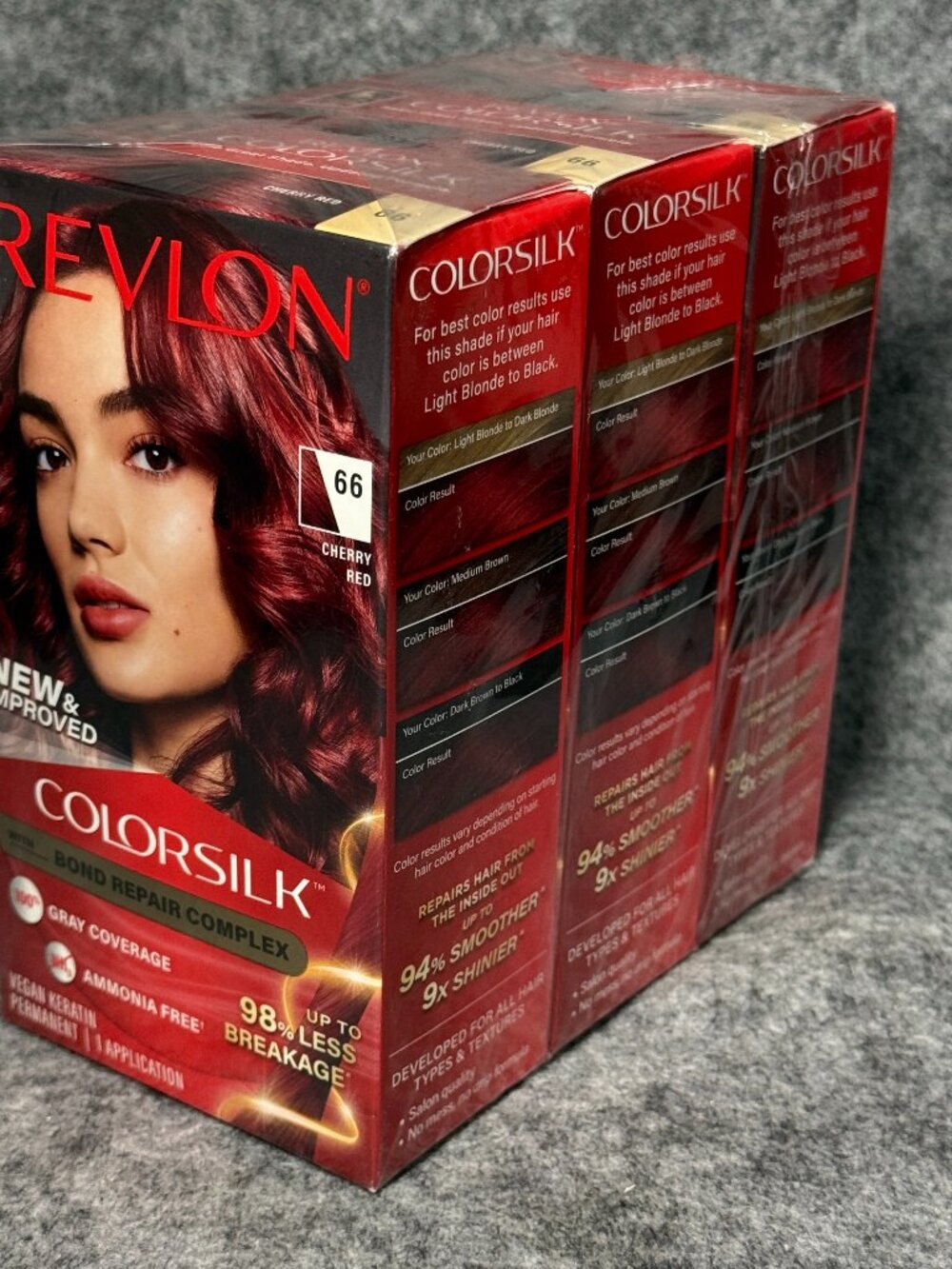 3 Pack Revlon Colorsilk 066 Cherry Red -100% Gray Coverage - Ammonia Free